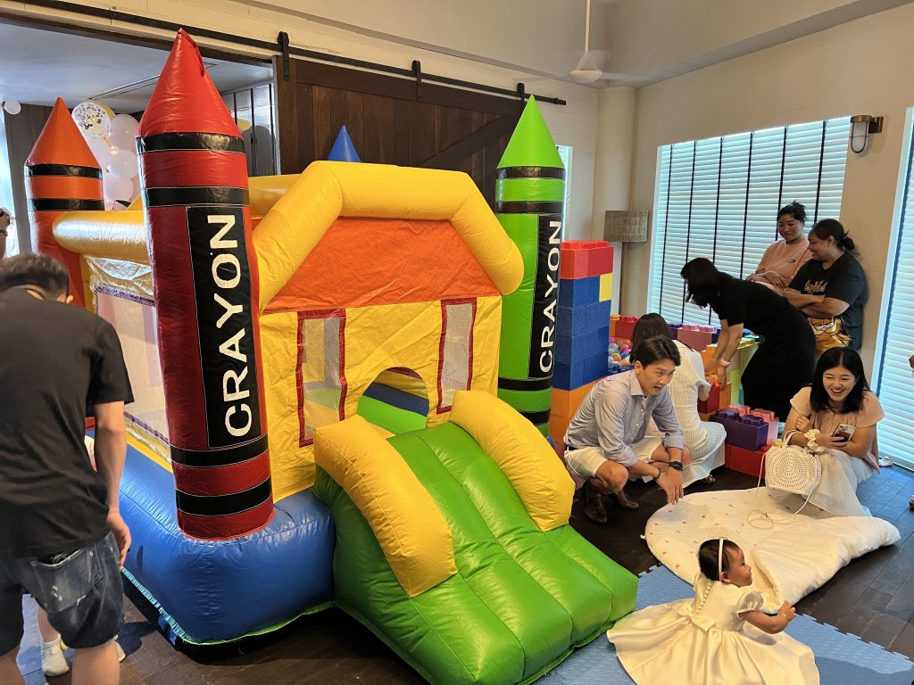 Small crayon theme bouncy castle for rent