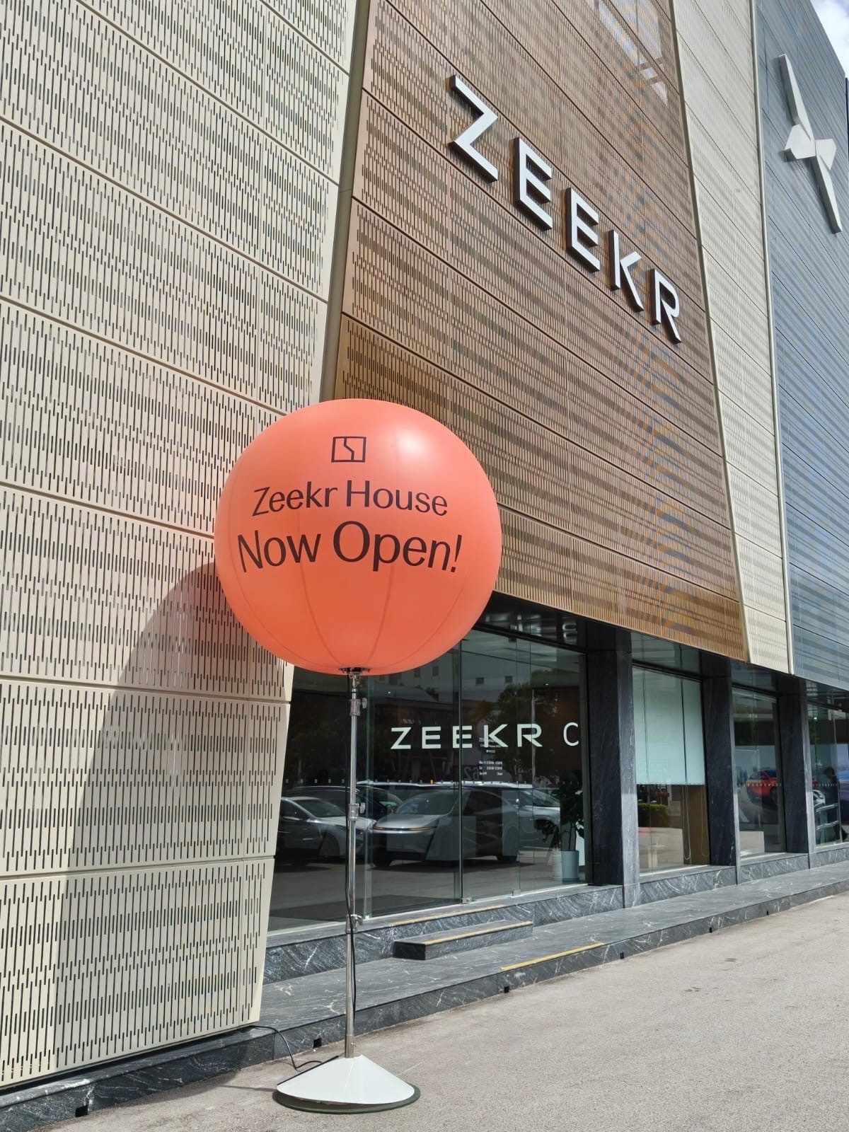 Branded Advertising Balloon Singapore stand at Zeekr showroom opening
