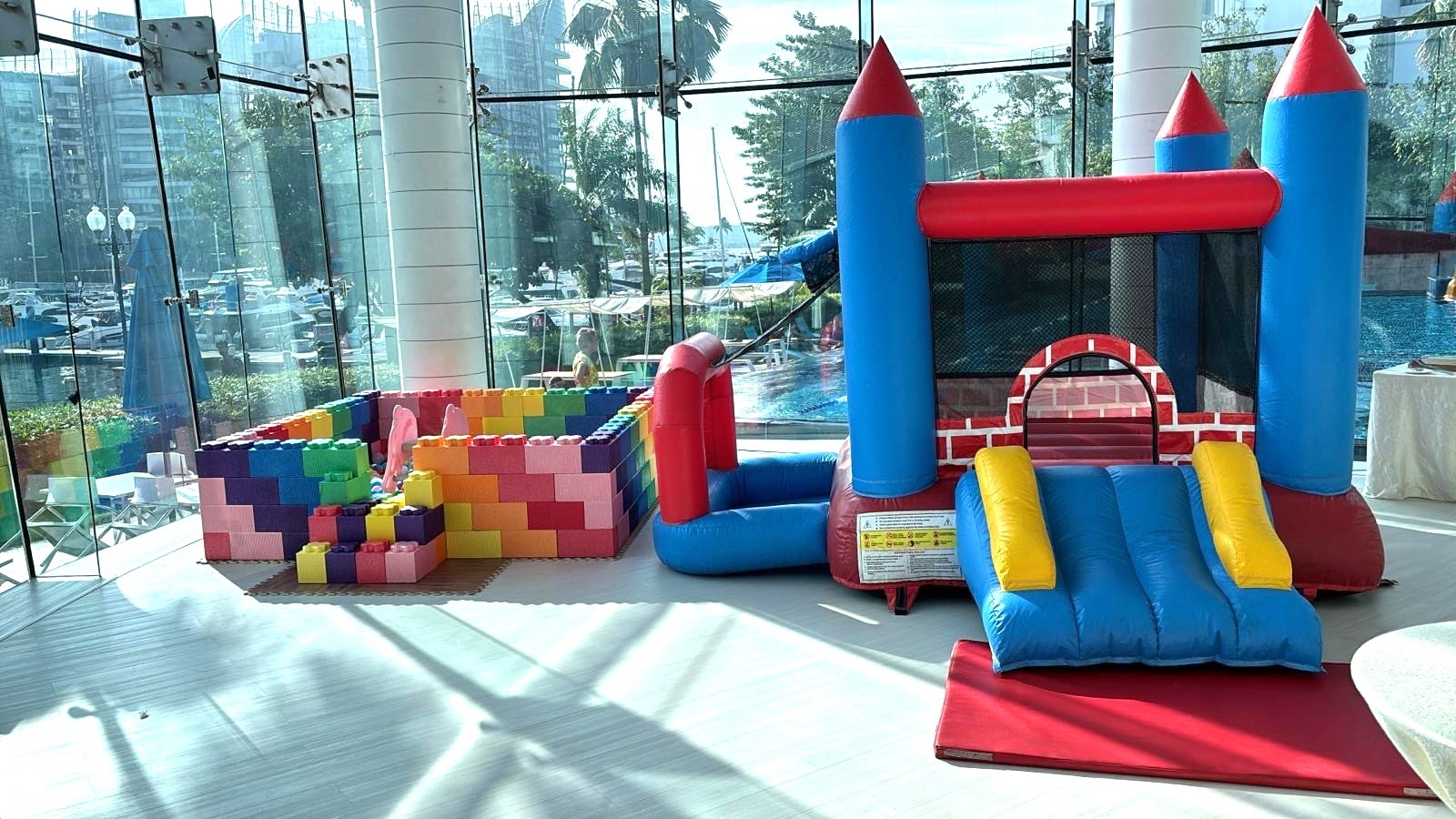 Bouncy castle with giant Lego pit kids party rental in Singapore