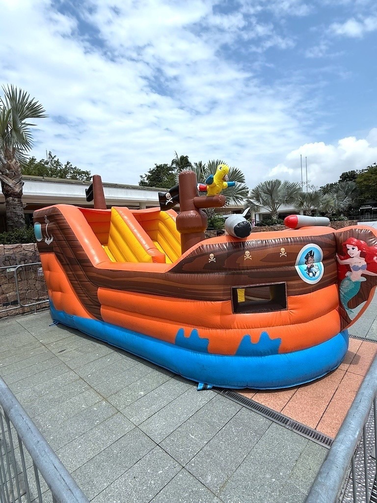 Pirate ship bouncy castle rental at outdoor kids party in Singapore