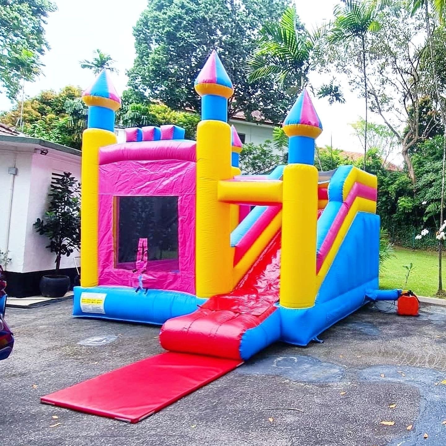 Colorful castle bouncy castle Singapore with slide rental