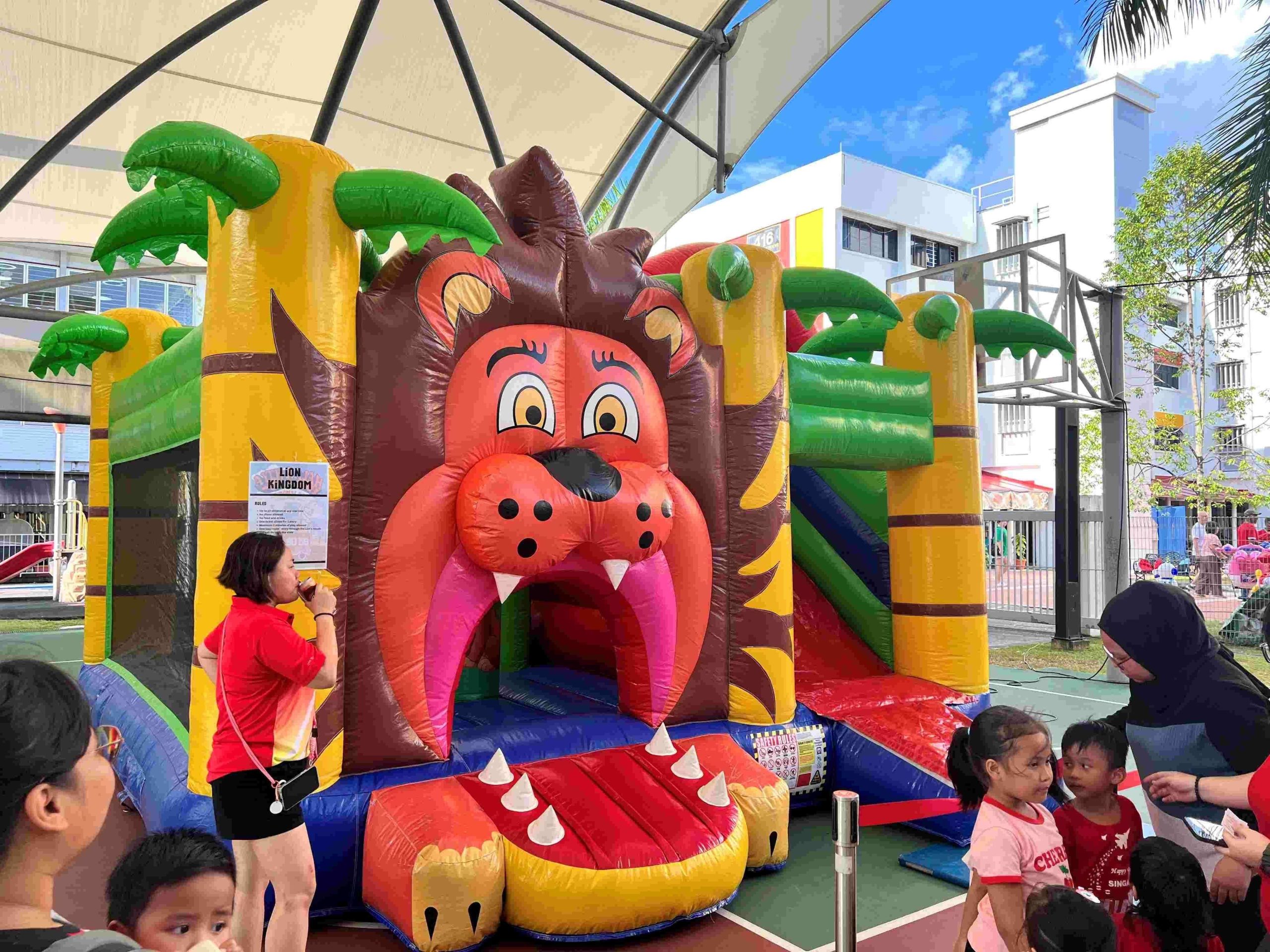 Lion Kingdom bouncy castle rental for kids outdoor event in Singapore