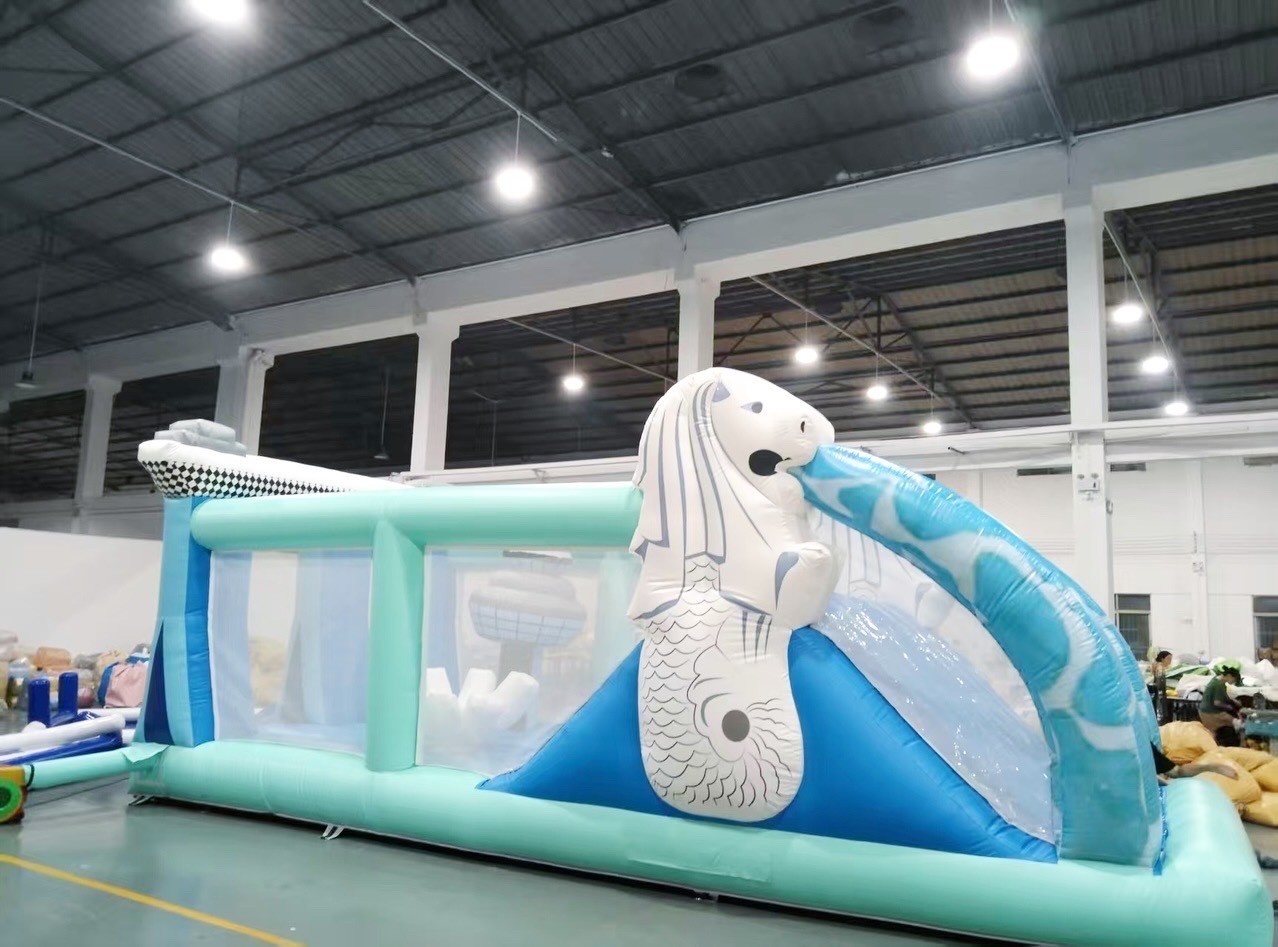 Merlion-themed inflatable bouncy castle slide rental in Singapore