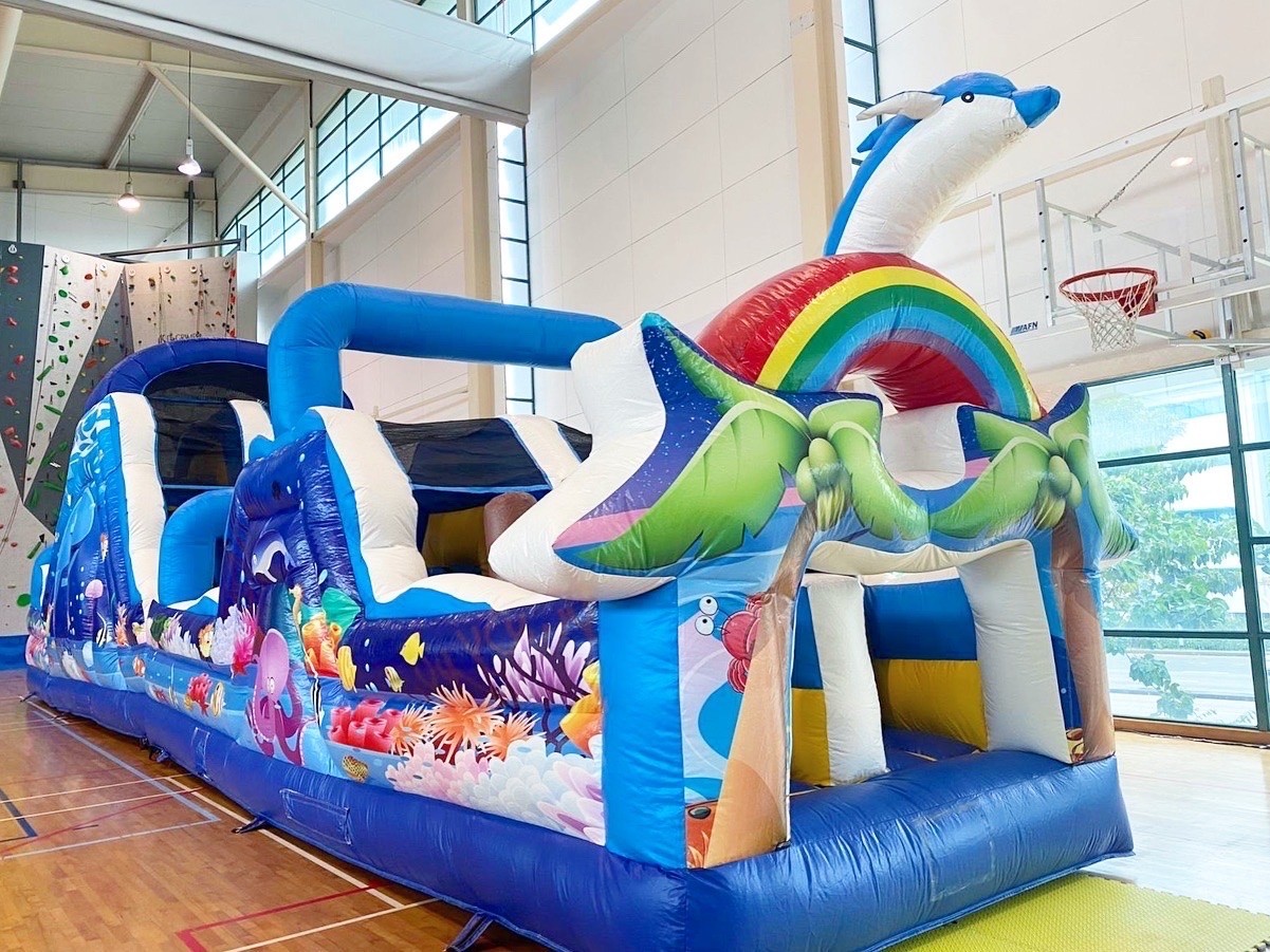 Ocean-themed inflatable obstacle course rental indoor event Singapore